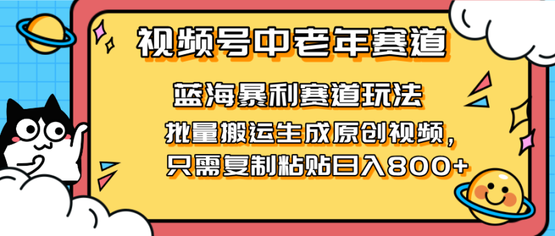 2025视频号中老年短视频蓝海暴利风口！复制粘贴搬运视频单日赚800+，无…-余宽网创