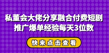 私董会大佬分享融合付费短剧推广爆单经验每天3位数-余宽网创