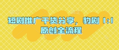 短剧推广干货分享，豹剧 1:1原创全流程-余宽网创
