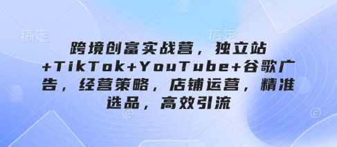 跨境创富实战营，独立站+TikTok+YouTube+谷歌广告，经营策略，店铺运营，精准选品，高效引流-余宽网创