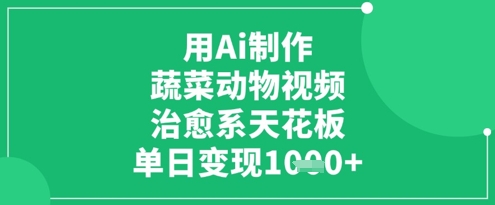 用Ai制作蔬菜动物视频，治愈系天花板，单日变现1k-余宽网创