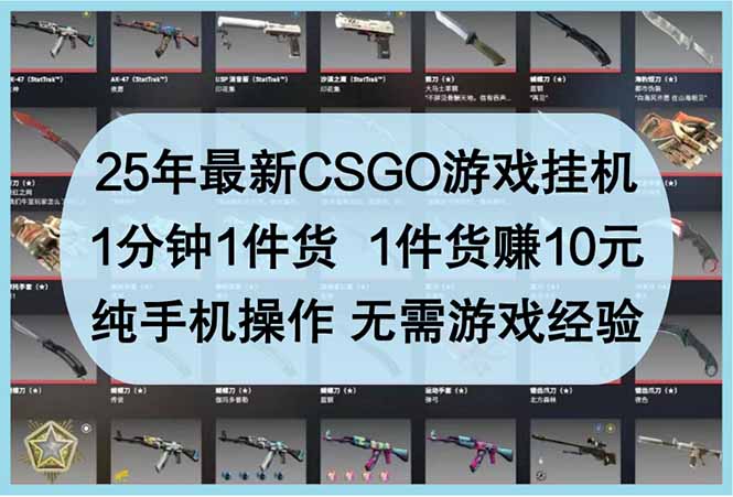 25年最新CSGO游戏挂机，1分钟1件货，1件货赚10元 纯手机操作 无需游戏经验-余宽网创