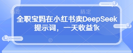 全职宝妈在小红书卖DeepSeek提示词，一天收益1k-余宽网创