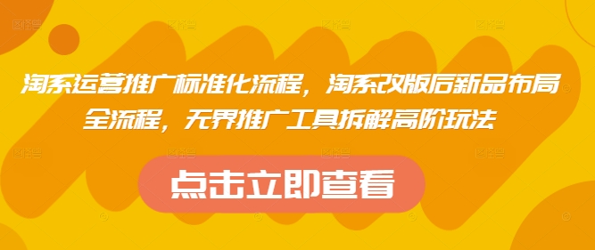 淘系运营推广标准化流程，​淘系改版后新品布局全流程，无界推广工具拆解高阶玩法-余宽网创