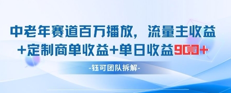 中老年赛道百万播放+流量主收益+定制收益，单日收益9张-余宽网创