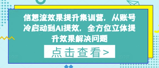 信息流效果提升集训营，从账号冷启动到AI提效，全方位立体提升效果解决问题-余宽网创