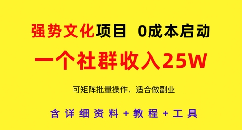 强势文化项目，一个社群收入25个W，0成本启动，可矩阵批量操作，原创详细实操教程-余宽网创