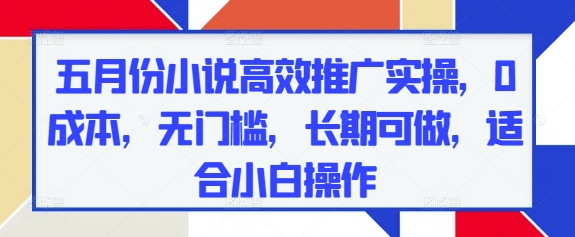 五月份小说高效推广实操，0成本，无门槛，长期可做，适合小白操作-余宽网创