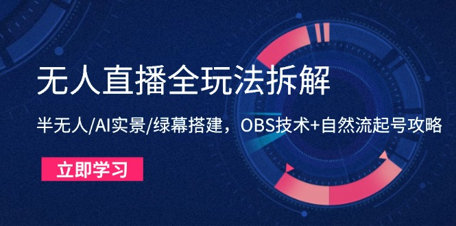无人直播全玩法拆解：半无人/AI实景/绿幕搭建，OBS技术+自然流起号攻略-余宽网创