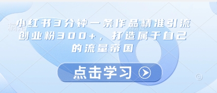 小红书3分钟一条作品精准引流创业粉300+，打造属于自己的流量帝国-余宽网创