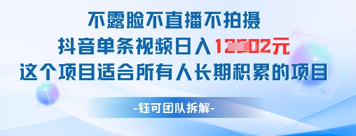不露脸不直播不拍摄抖音单条视频日入1k+这个项目适合所有人长期积累的项目-余宽网创