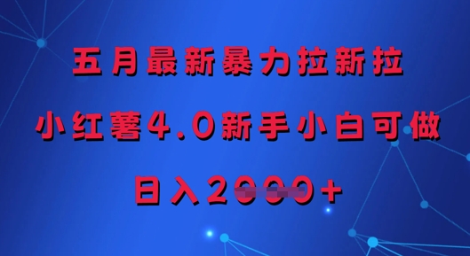 五月最新暴力拉新拉，小红薯4.0新手小白可做，日入多张-余宽网创