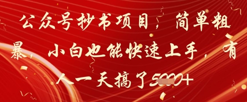 公众号抄书项目，简单粗暴，小白也能快速上手，有人一天搞了1k+-余宽网创