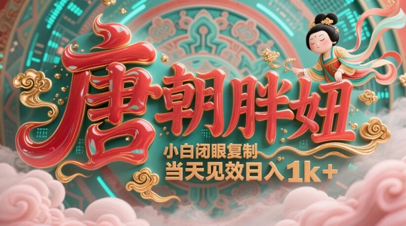 用AI克隆“唐朝胖妞”日更3条，平台疯狂推流，小白闭眼复制，当天见效，日入1k+-余宽网创