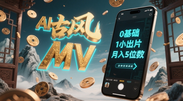 AI一键生成古风音乐MV，0剪辑基础1小时出片，多种变现渠道，一部手机月入5位数-余宽网创
