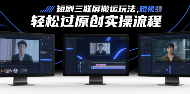 短剧三联屏搬运玩法，短剧搬运轻松过原创实操流程-余宽网创