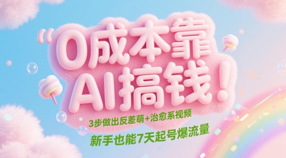 0成本靠AI搞钱！3步做出反差萌+治愈系视频，新手也能7天起号爆流量-余宽网创