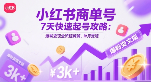 小红书商单号7天快速起号攻略：爆粉变现全流程拆解，单月变现3k+-余宽网创