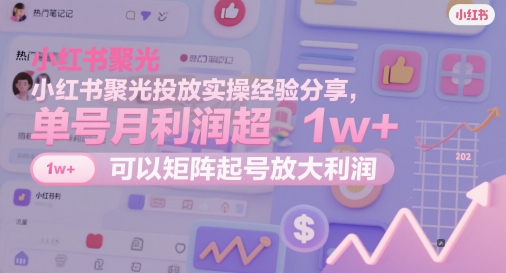 小红书聚光投放实操经验分享，单号月利润超1w+，可以矩阵起号放大利润-余宽网创