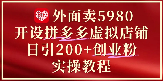 外面卖5980开设拼多多虚拟店铺：单日引流200+创业付费粉实战教程-余宽网创