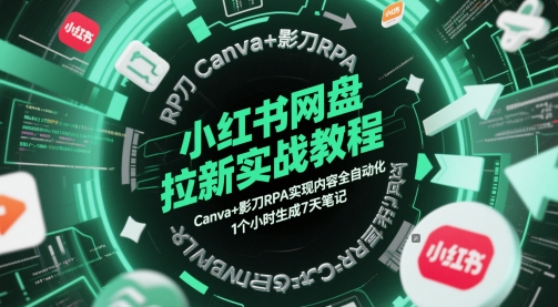 小红书网盘拉新实战教程，Canva+影刀RPA实现内容全自动化，1个小时生成7天笔记-站源网