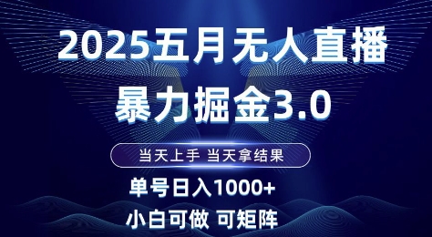 2025五月无人直播暴力掘金3.0，当天上手，当天拿结果，单号日入1k+小白可做可矩阵【揭秘】-站源网
