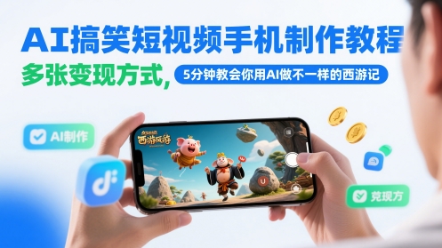 AI搞笑短视频手机制作教程，多张变现方式，5分钟教会你用AI做不一样的西游记-站源网