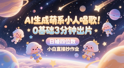 AI生成萌系小人唱歌，0基础3分钟出片，28个作品涨粉8.9W，单条最高19W赞，日入四位数，小白直接抄作业-站源网