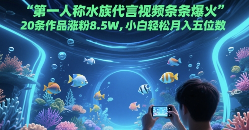 第一人称水族代言视频条条爆火，20条作品涨粉8.5W，小白轻松月入五位数-站源网
