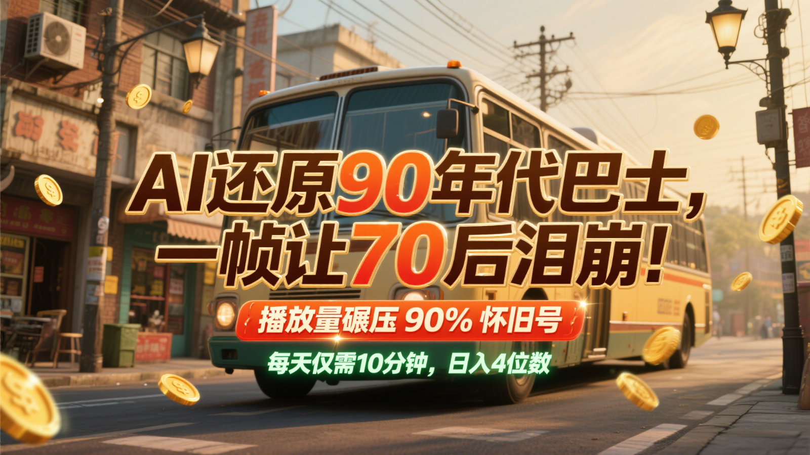 AI还原90年代巴士，一帧让70后泪崩！播放量碾压90%怀旧号，每天10分钟，日入4位数-站源网