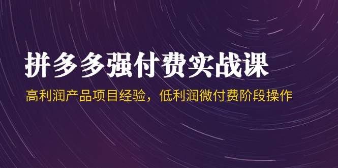 拼多多强付费实战课-44期，高利润产品项目经验，低利润微付费阶段操作-站源网