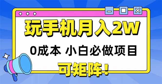 玩玩手机月入20000+，0成本小白必做项目，可矩阵-站源网