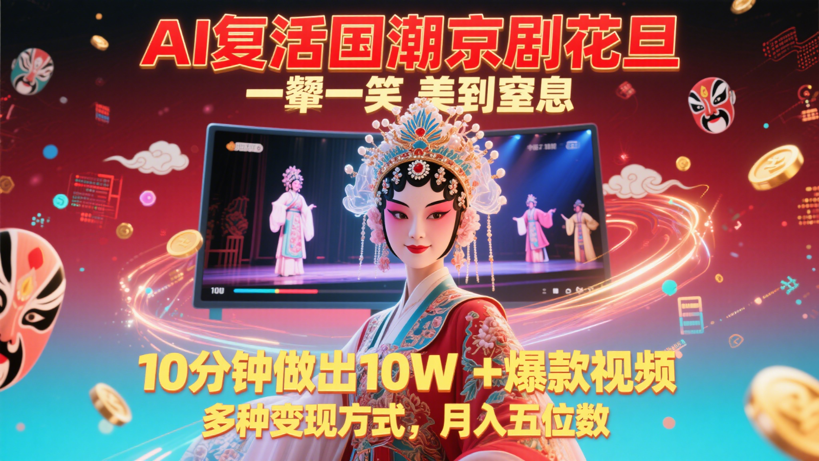 AI复活国潮京剧花旦，一颦一笑美到窒息，10分钟做出10W+爆款视频，多种变现方式-站源网
