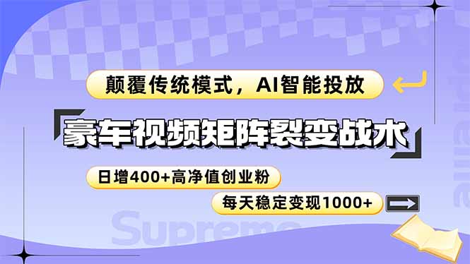 豪车视频矩阵裂变战术，颠覆传统模式，AI智能投放，日增400+高净值创业…-站源网