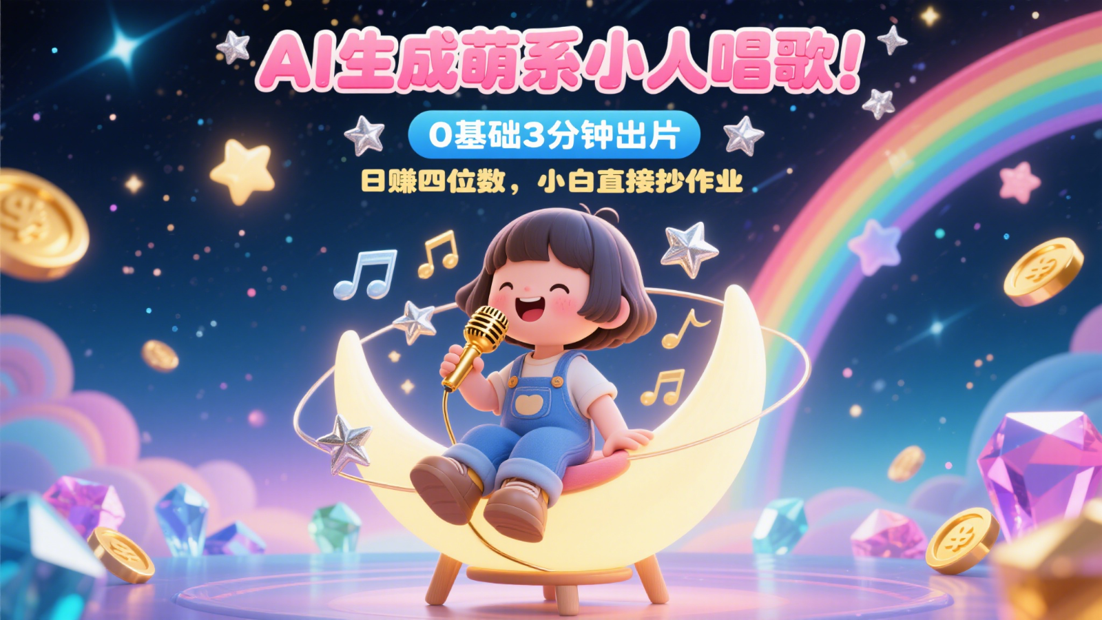 AI生成萌系小人唱歌！0基础3分钟出片，28个作品涨粉9万，日赚四位数，小白直接抄作业-站源网