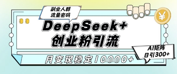 DeepSeek+创业粉精准引流，全新分享课4.0玩法，AI矩阵日引300+，多种变现方式，稳定月入1W-站源网