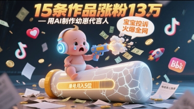 用AI制作幼崽代言人，宝宝的控诉火爆全网，15条作品涨粉13W，单号月入5位数实操教程-站源网