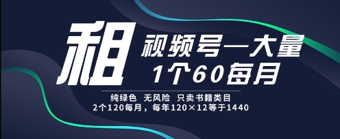 租视频号，一个60每月，2个120.纯绿色、无风险，常年租【揭秘】-站源网