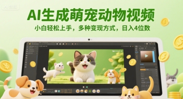 AI生成萌宠动物视频，小白轻松上手，多种变现方式，日入4位数-站源网