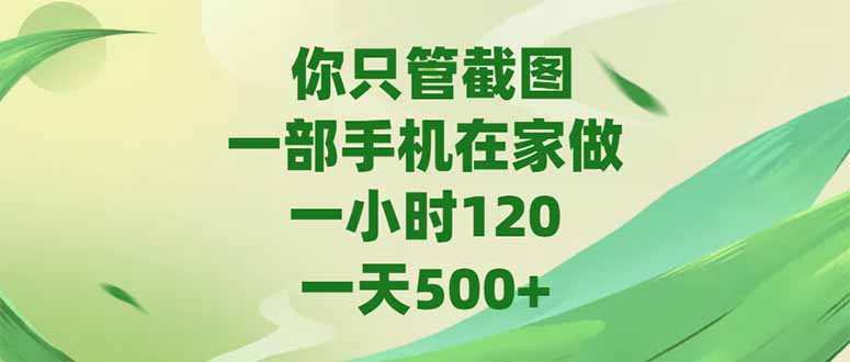 你只管截图，一部手机在家做，一小时120，-天500+-站源网