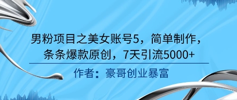 男粉项目之美女账号5，简单制作，条条爆款原创，7天引流5000+引流获客-私域-网赚项目-副业赚钱-互联网创业-资源整合星途社