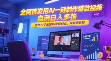 全网首发用AI一键制作爆款视频，自测日入多张，适合大学生宝妈兼职创业，保姆级教程-站源网