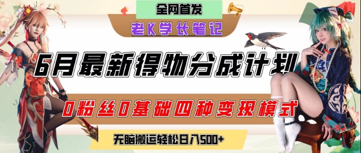 6月份最新得物创作者分成计划2.0玩法，0粉丝0基础四种模式变现，从隐蔽渠道无脑搬运，日入2张引流获客-私域-网赚项目-副业赚钱-互联网创业-资源整合星途社