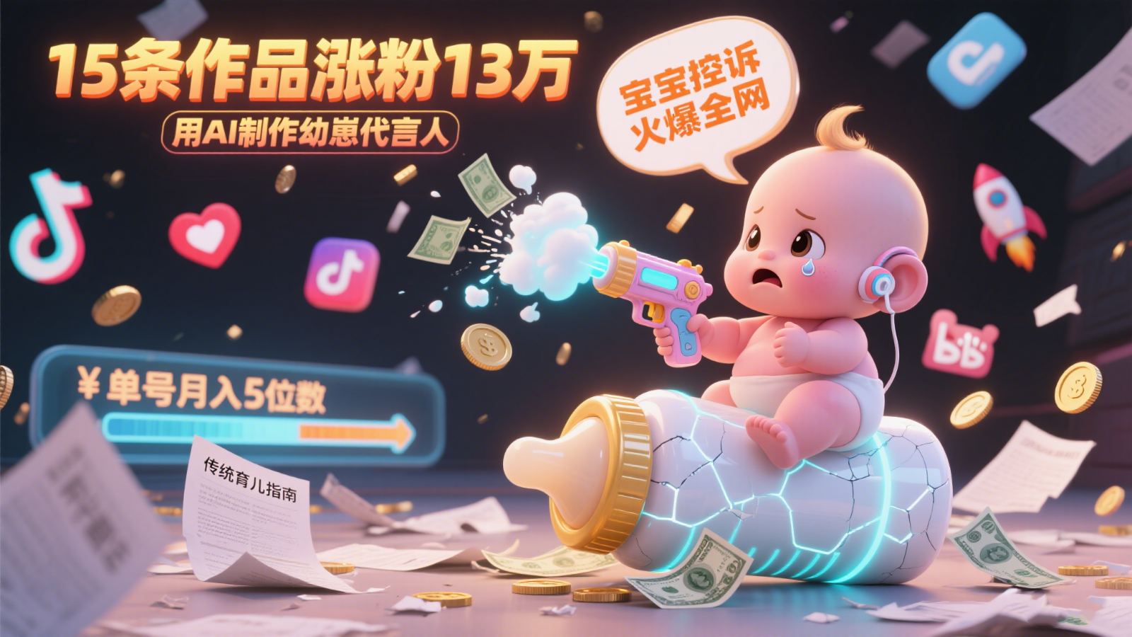 用AI制作幼崽代言人，宝宝的控诉火爆全网，15条作品涨粉13万，单号月入5位数实操教程引流获客-私域-网赚项目-副业赚钱-互联网创业-资源整合星途社
