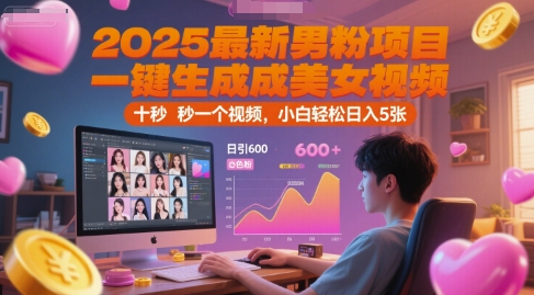 2025最新男粉项目，一键生成美女视频，日引600+色粉 十秒一个视频，小白轻松日入5张【揭秘】引流获客-私域-网赚项目-副业赚钱-互联网创业-资源整合星途社