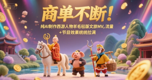 商单不断！纯AI制作西游人物羊毛毡版文旅MV，流量+节目效果统统拉满引流获客-私域-网赚项目-副业赚钱-互联网创业-资源整合星途社
