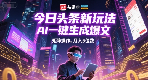 今日头条新玩法，AI一键生成爆文，矩阵操作，月入5位数引流获客-私域-网赚项目-副业赚钱-互联网创业-资源整合星途社