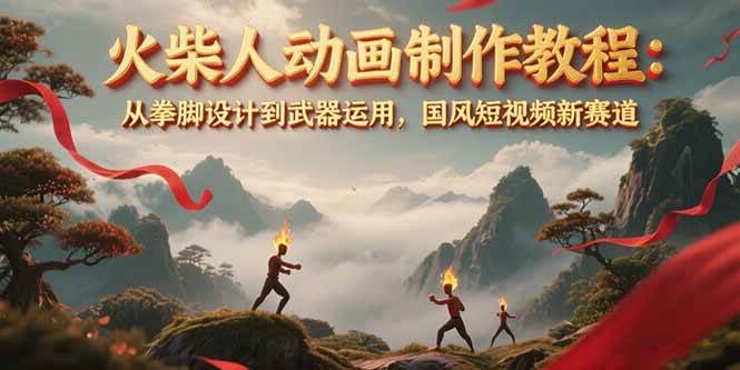 火柴人动画制作教程：从拳脚设计到武器运用，国风短视频新赛道-梵摄网创