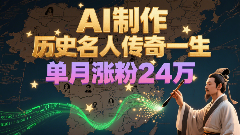 暴力起号！用AI制作历史名人传奇一生，单月涨粉24万，涨粉+变现赛道黑马来了-余宽网创
