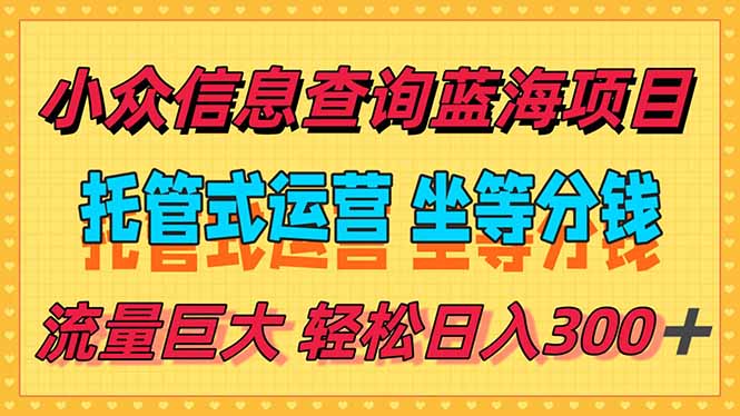 稳定日入300＋，小众信息查询蓝海项目，全程懒人式托管，解放你的时间-梵摄网创